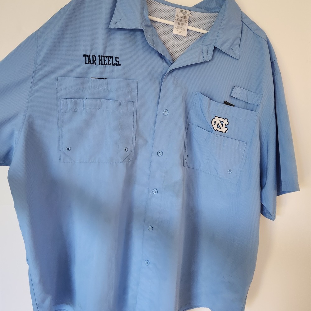 UNC Tar Heels Columbia-Style Fishing Shirt 2XL ProEdge Vented Light Blue - Picture 6 of 12